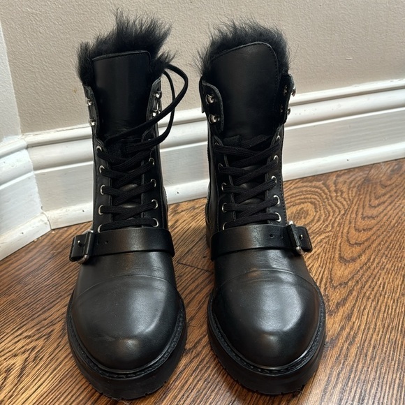 All Saints Womens Donita Black Leather Combat & Lace-up Boots Shoes New - Picture 3 of 9